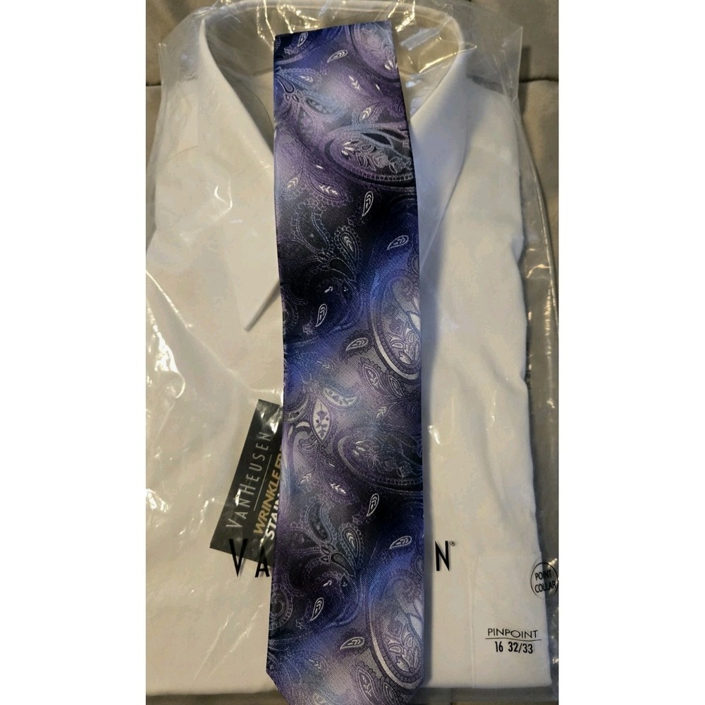 Van Heusen Wrinkle Free Dress Shirt 16 32/33 w/‎ Paisley Silk Tie Set NWT